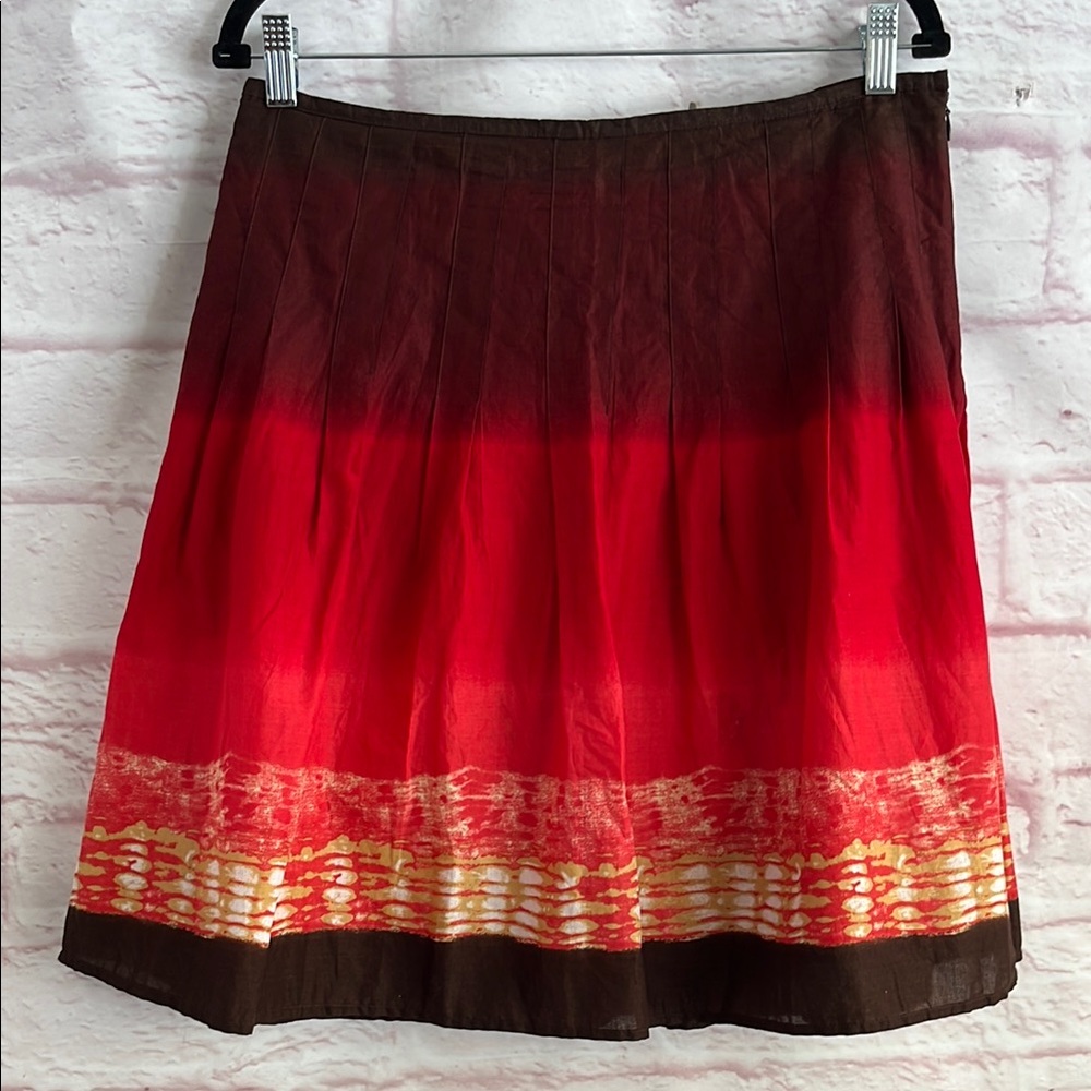 Hillard & Hanson Tie Dye Red Skirt Lined Cowgirl Festival Pleats Boho Hippie